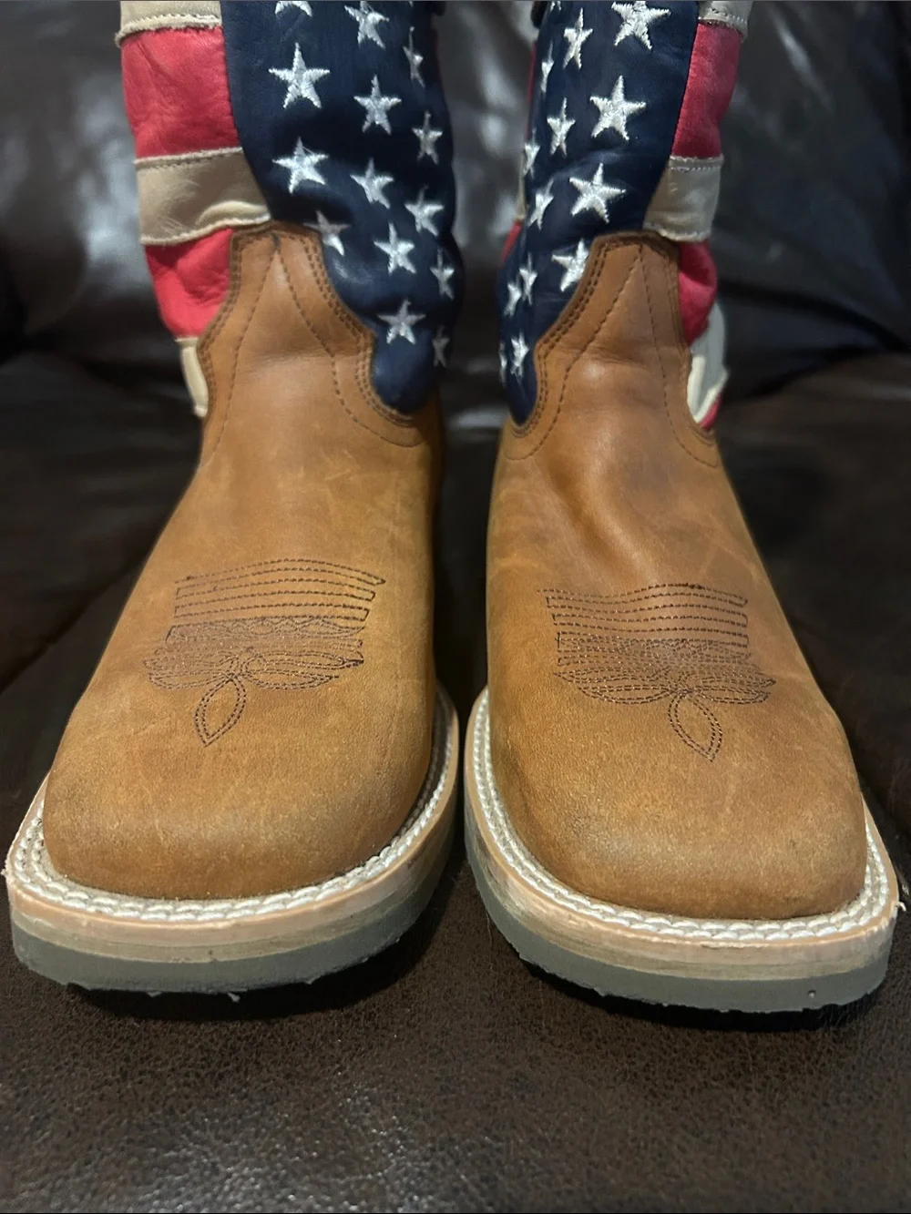 Kids Brown Cowboy Boots with American Flag Shaft